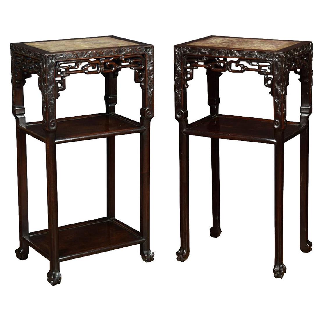 Pair of Chinese Marble Tables For Sale
