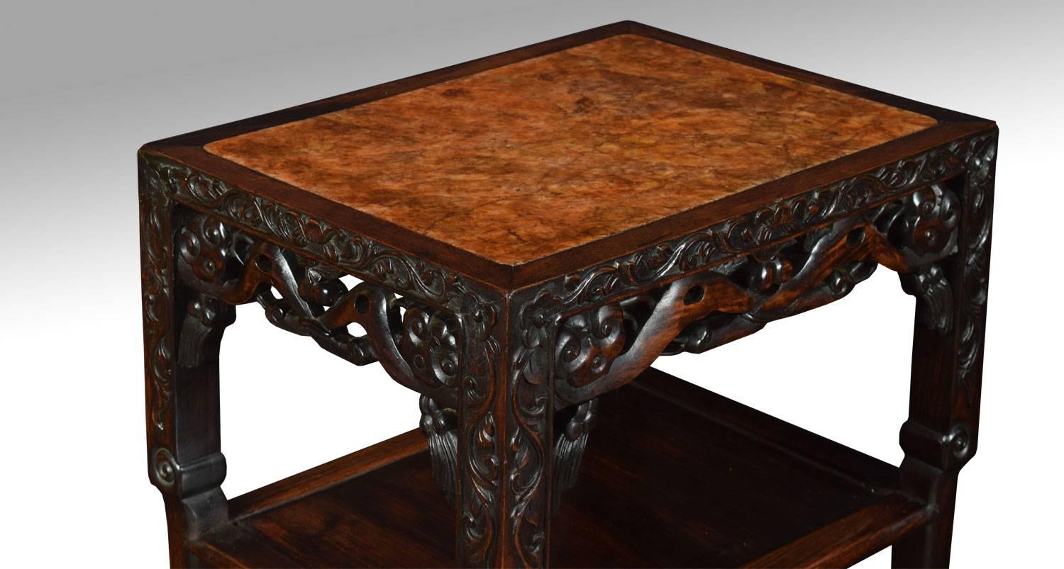 Pair of Chinese Rosewood and Marble Urn Stands In Good Condition In Cheshire, GB