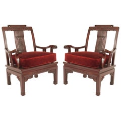 Pair of Chinese Rosewood Cushioned Armchairs