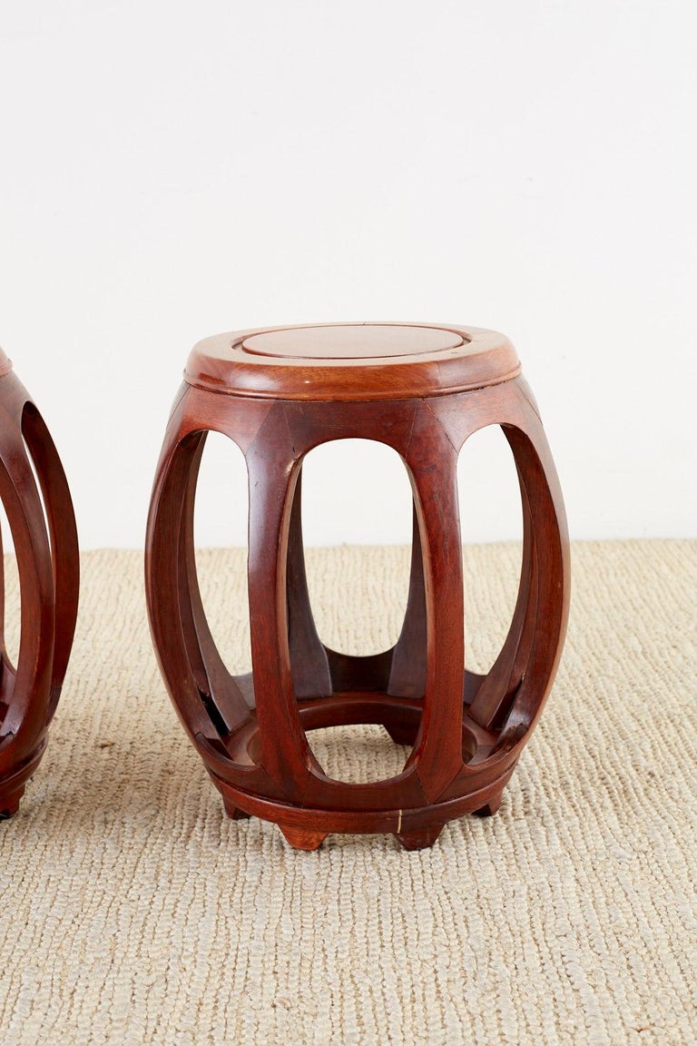 Pair of Chinese Rosewood Drum Stools or Drinks Tables For Sale at 1stDibs
