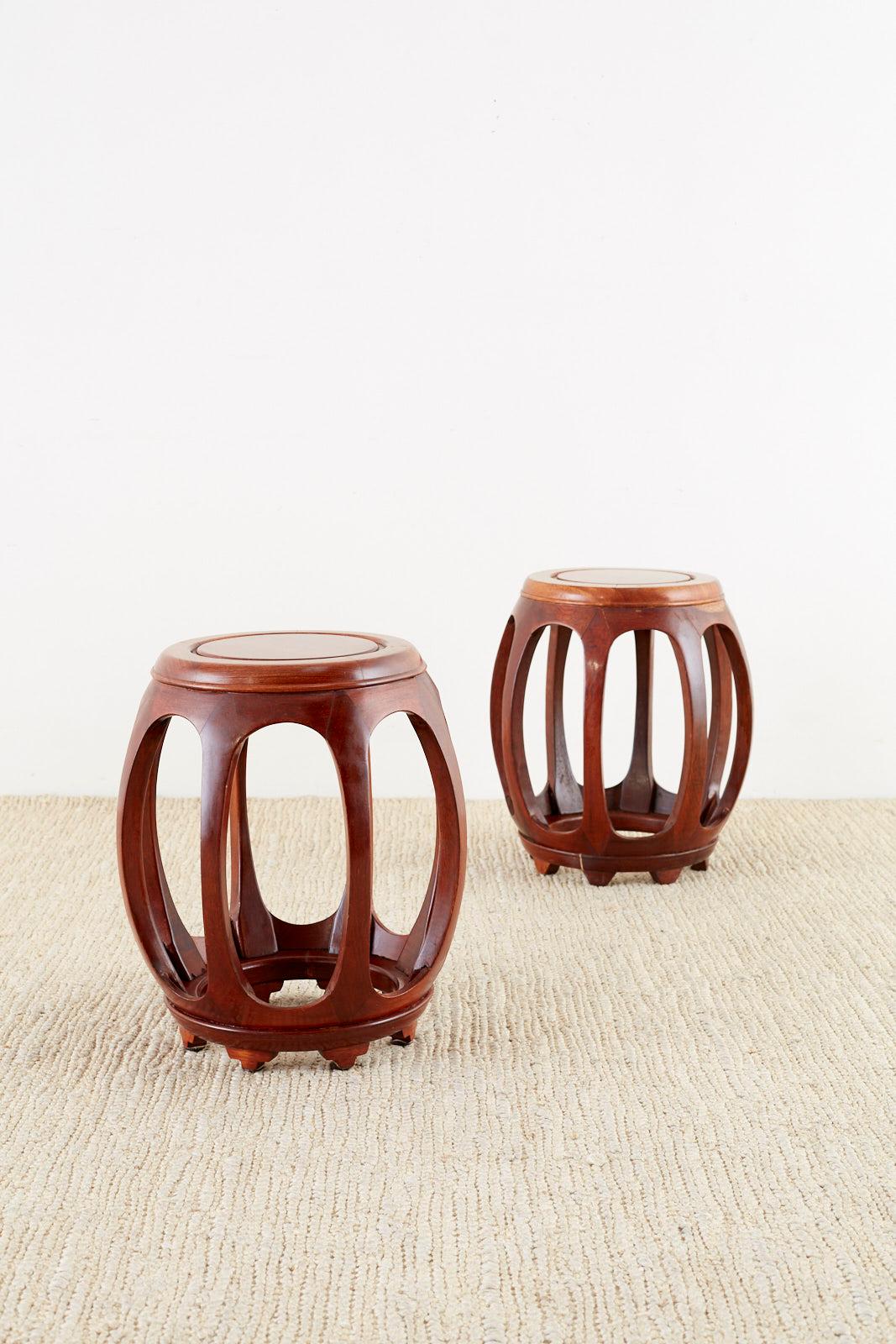 Pair of Chinese Rosewood Drum Stools or Drinks Tables In Good Condition In Rio Vista, CA
