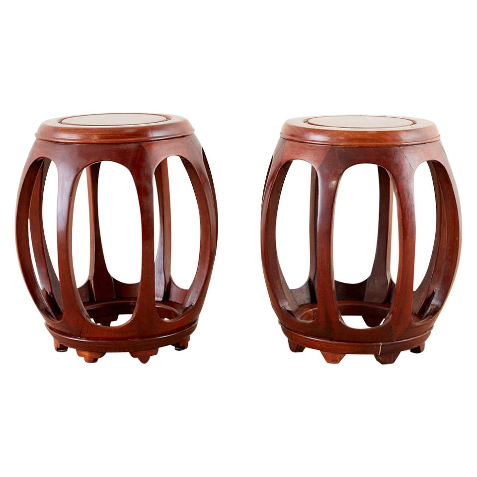 Pair of Chinese Rosewood Drum Stools or Drinks Tables