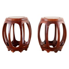 Vintage Pair of Chinese Rosewood Drum Stools or Drinks Tables