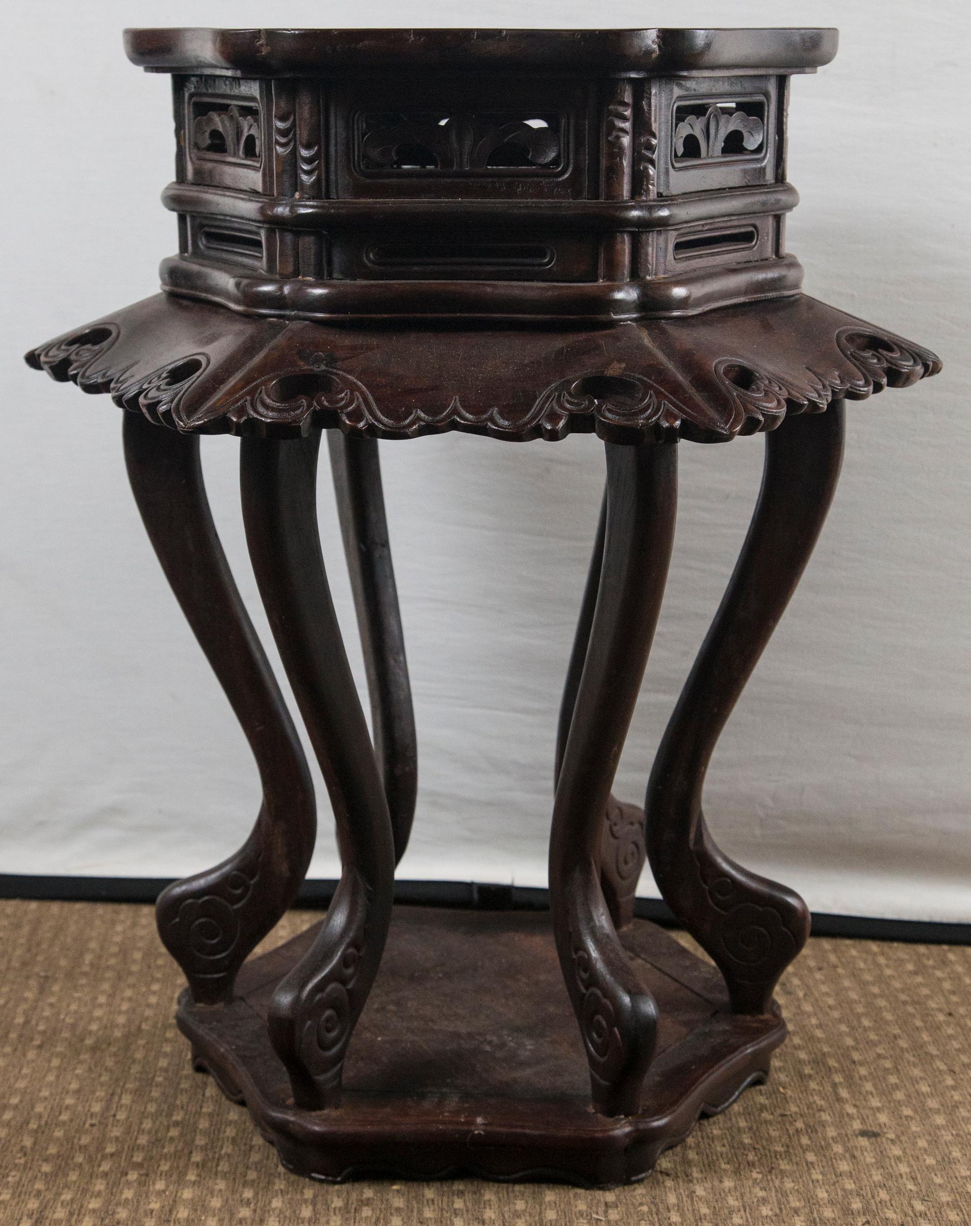 Hand-Carved Pair of Chinese  End Tables