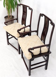 Pair of Chinese Rosewood Nicely Carved Arm Side Chairs