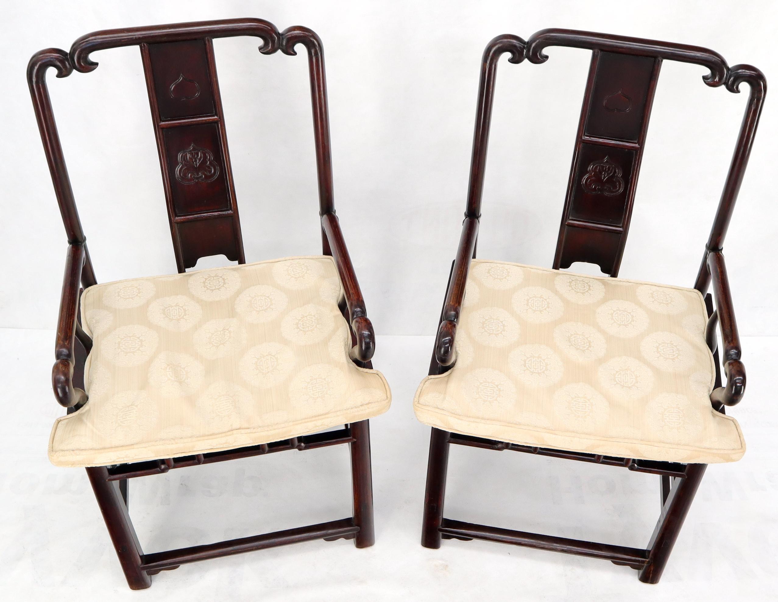 Pair of Chinese Rosewood Nicely Carved Arm Side Chairs In Good Condition For Sale In Rockaway, NJ