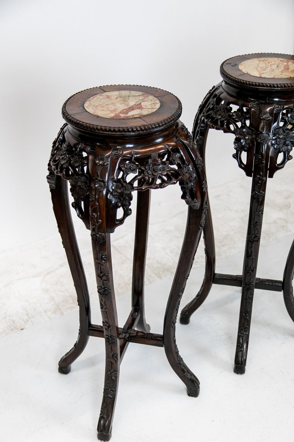 Hand-Carved Pair of Chinese Rosewood Stands For Sale