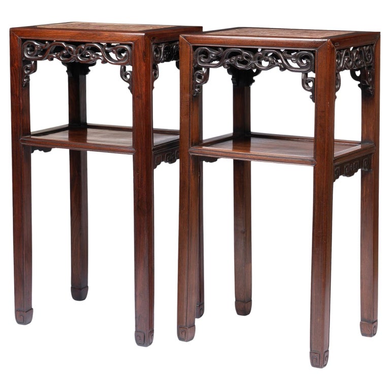 Pair of Chinese Rosewood Tea Tables with Marble Tops, 18501900 at 1stDibs
