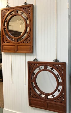 Pair of Chinese Round within Square Mirrors, Chinese hardwood
