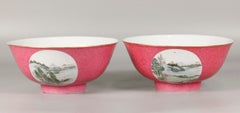 par de cuencos chinos de porcelana roja rubí, periodo republicano