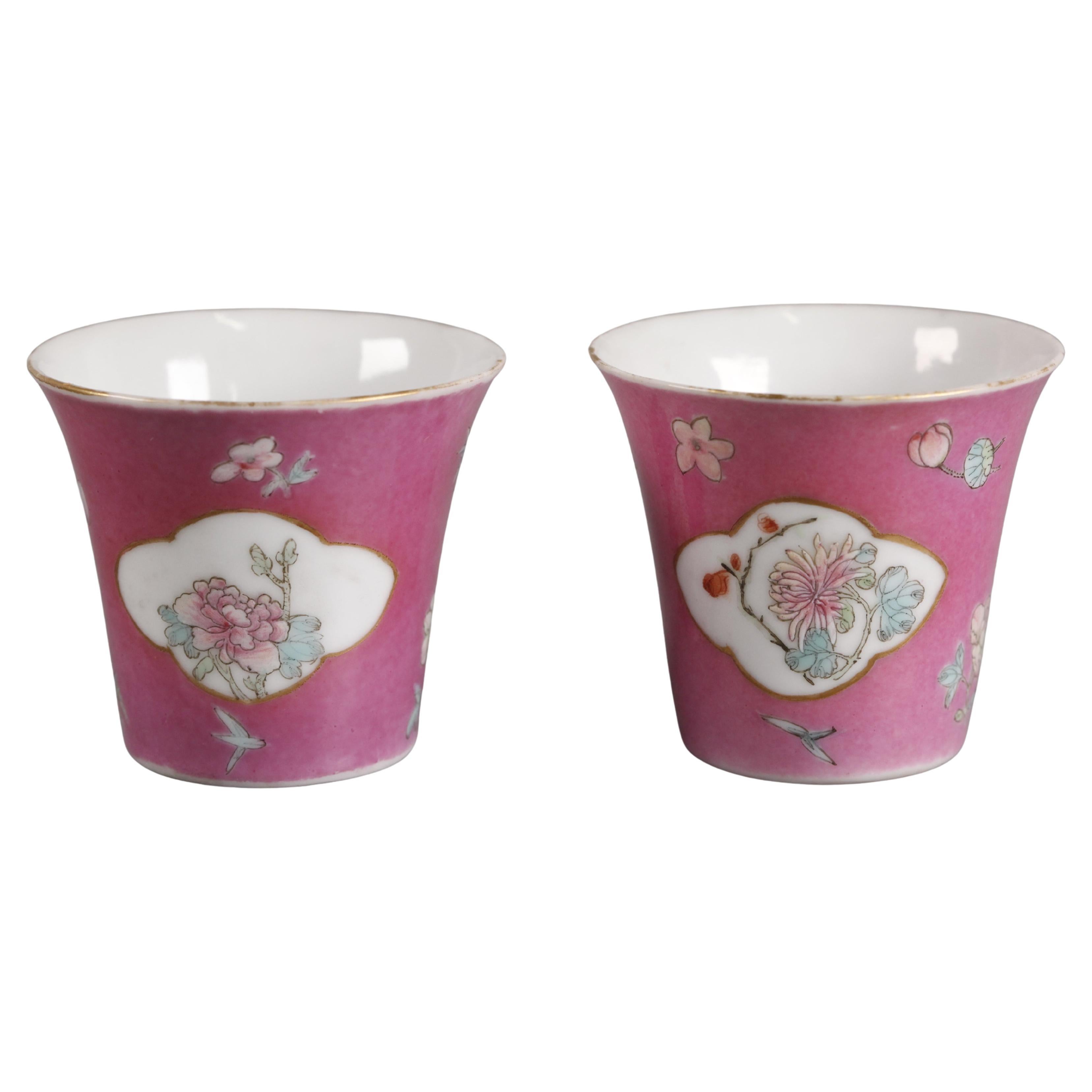 par de tazas chinas de porcelana roja rubí, periodo republicano