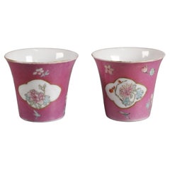 Antique pair of Chinese ruby red porcelain cups, Republican period