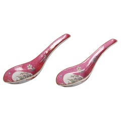 Antique pair of Chinese ruby red porcelain spoons, 19th c.