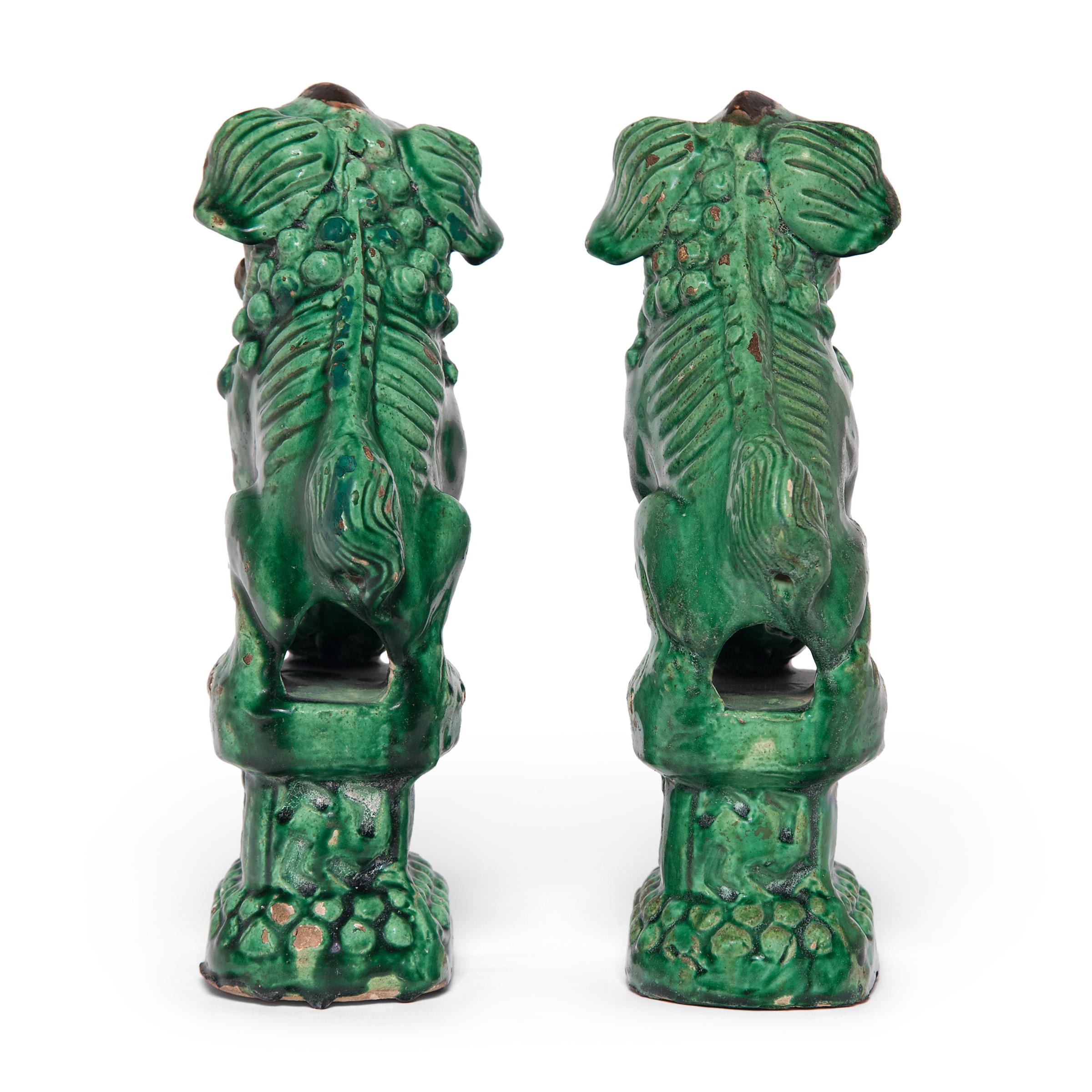 Glazed Pair of Chinese Sancai Altar Fu Dogs, c. 1900