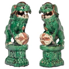 Pair of Chinese Sancai Altar Fu Dogs, c. 1900