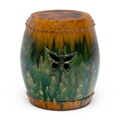 Pair of Chinese Sancai Butterfly Garden Drums, c. 1920s