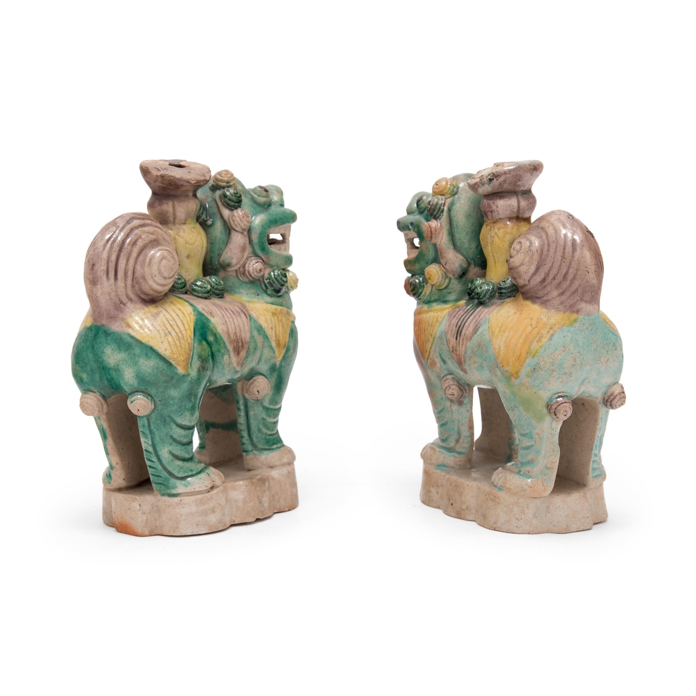 Pair of Chinese Sancai Fu Dog Incense Burners, c. 1850 In Good Condition For Sale In Chicago, IL