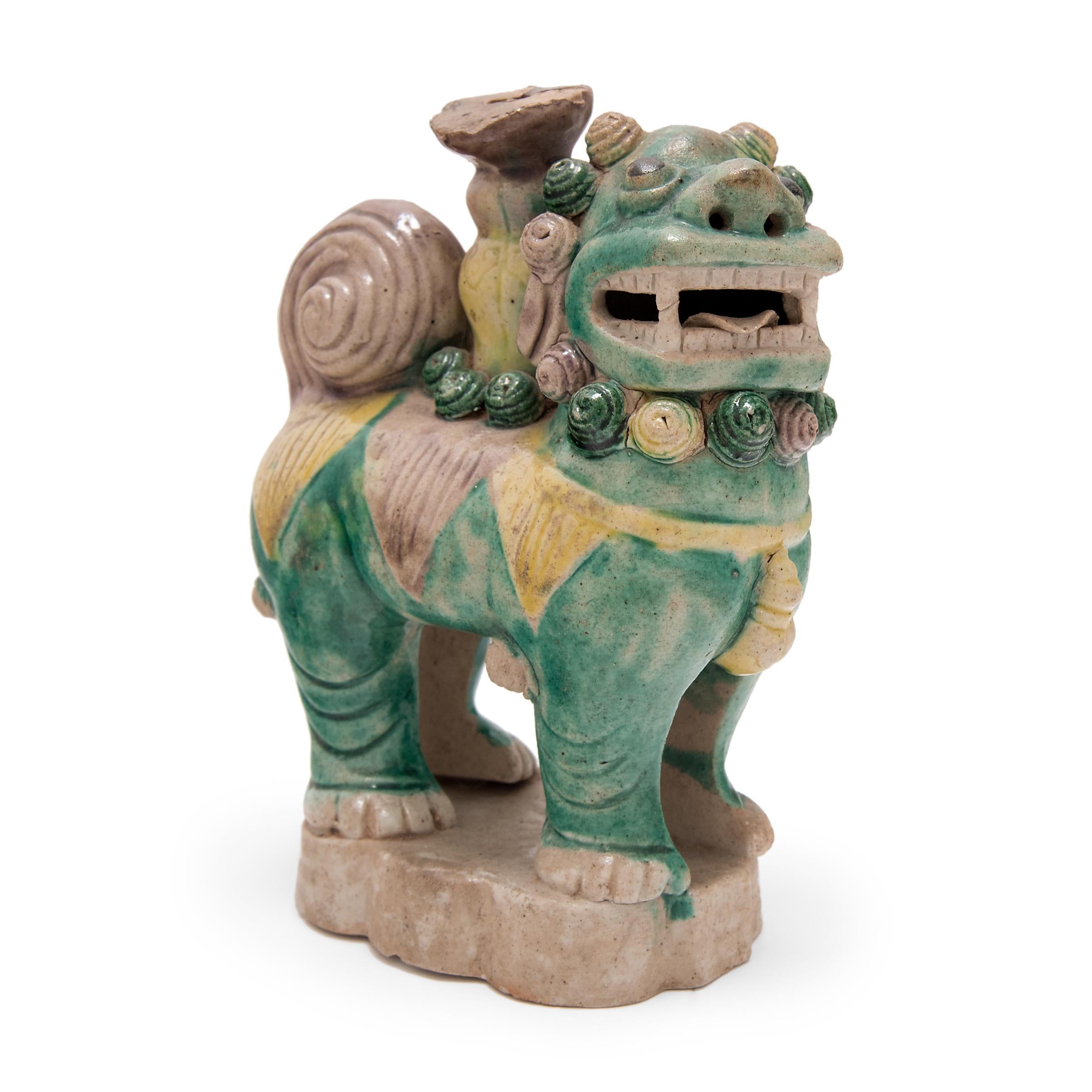 19th Century Pair of Chinese Sancai Fu Dog Incense Burners, c. 1850 For Sale