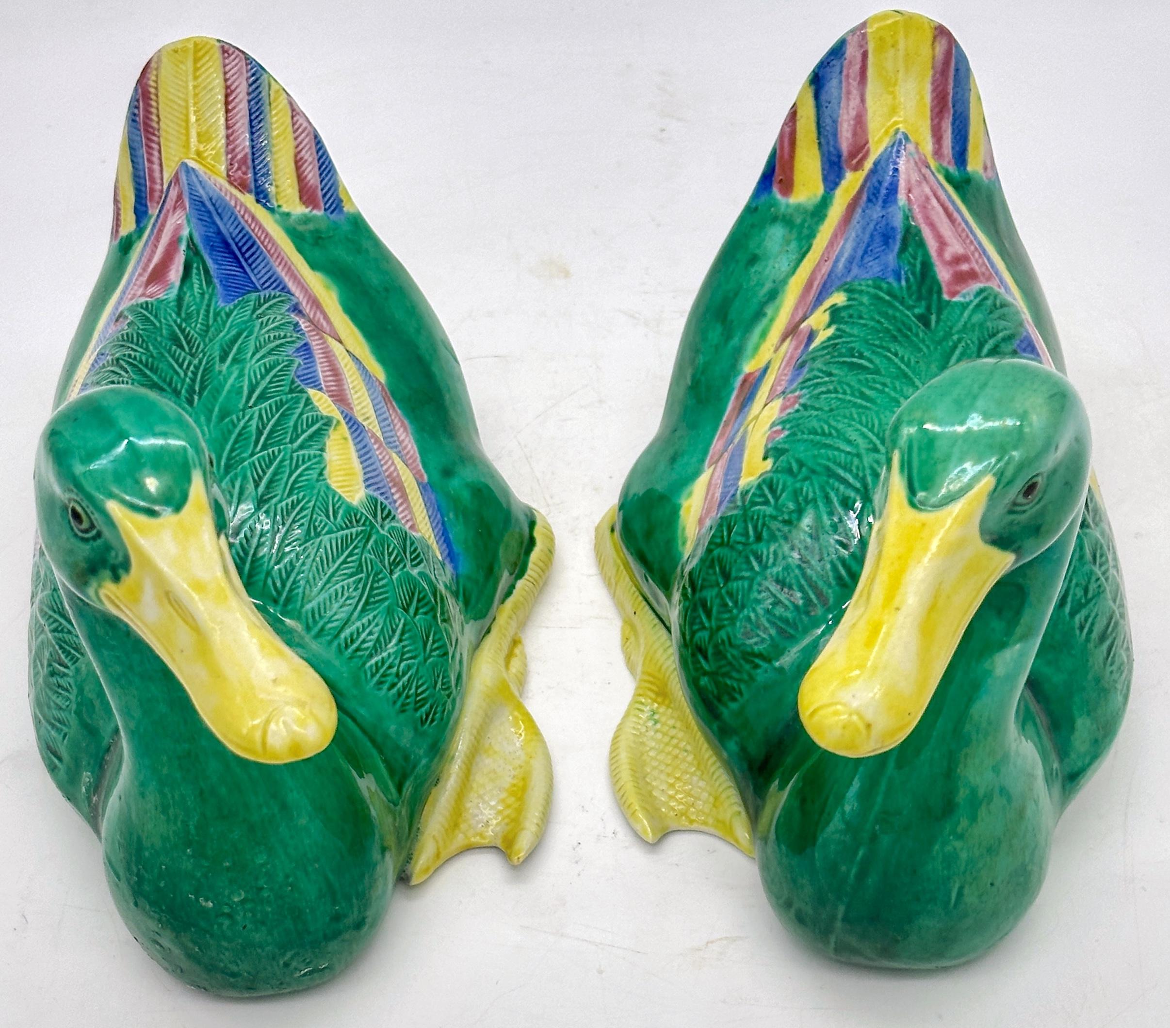 Chinese Export Pair of Chinese Sancai Glazed Figures of Seated Ducks For Sale