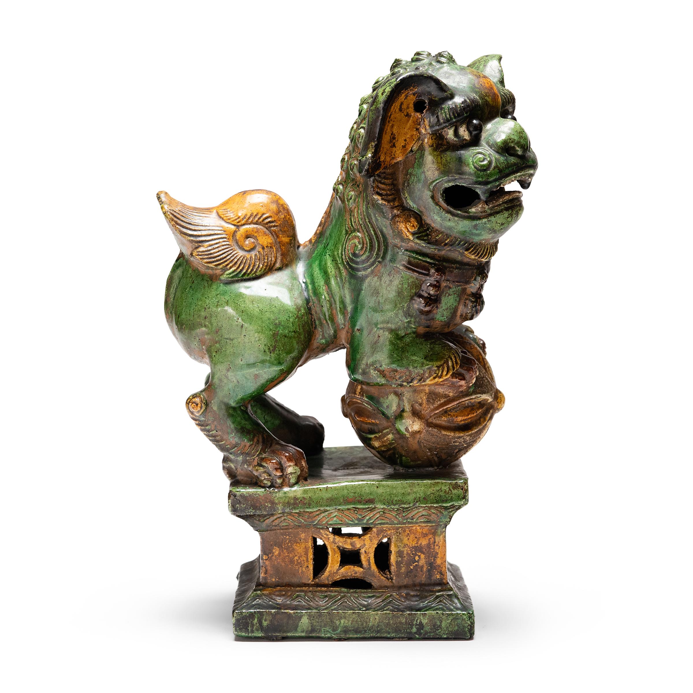 Believed to be powerful protectors against malevolent spirits, fu lion dogs have stood guard at the entryways and thresholds of Chinese homes for centuries. Also known shizi, the mythical pair represents yin and yang, the balance of male and female