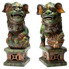 Pair of Chinese Sancai Glazed Fu Dog Protectors, c. 1900