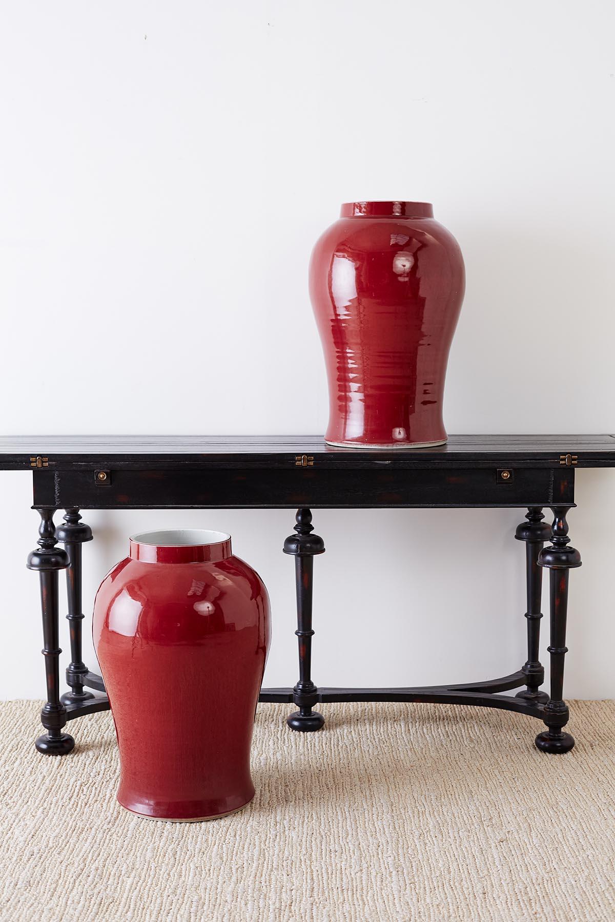 Pair of Chinese Sang de Boeuf Glazed Oxblood Vases 6
