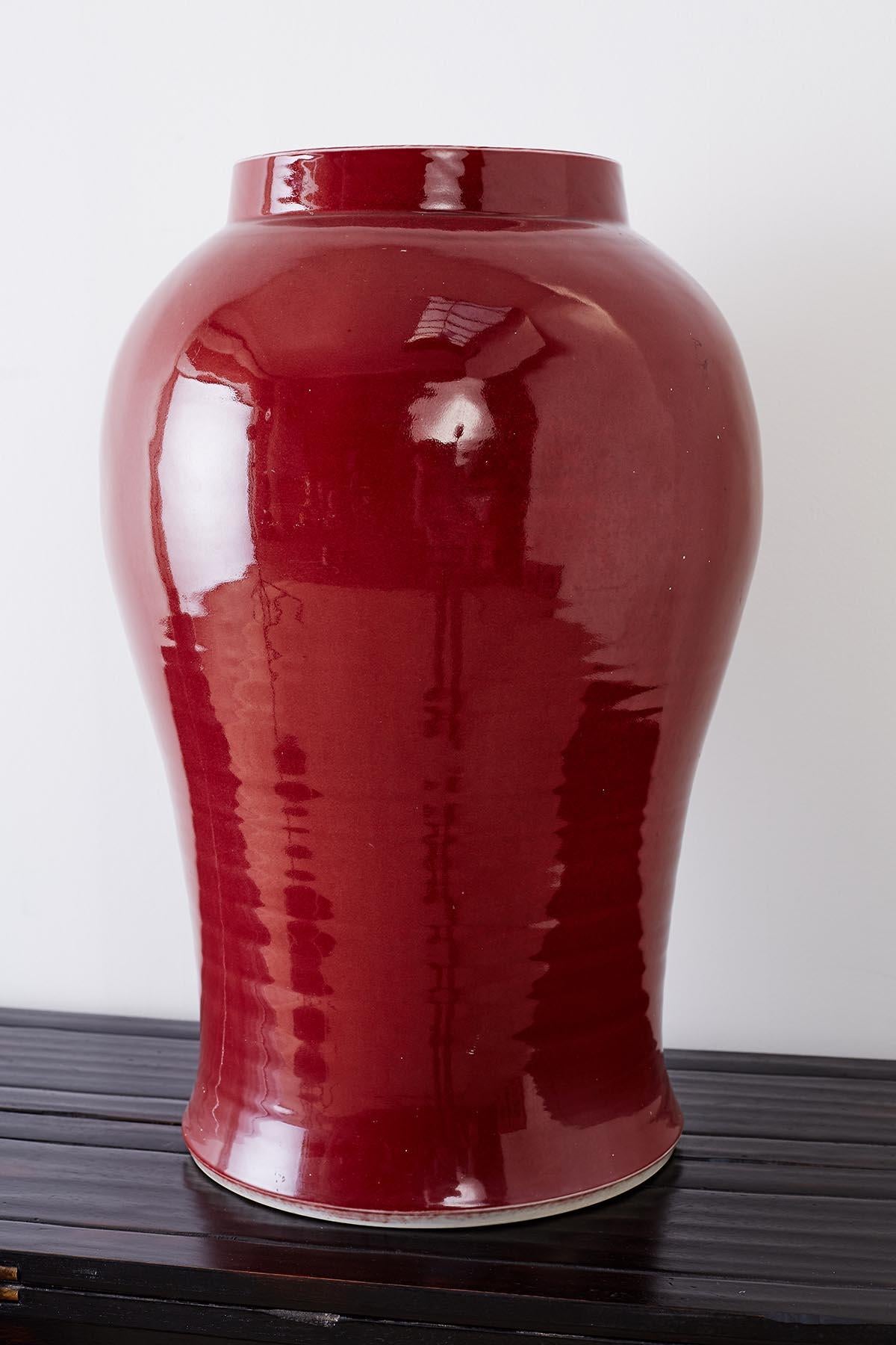 Pair of Chinese Sang de Boeuf Glazed Oxblood Vases 7