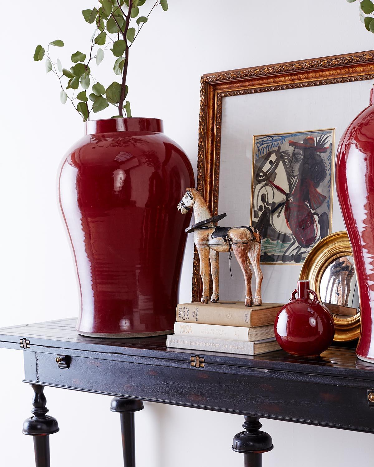 Pair of Chinese Sang de Boeuf Glazed Oxblood Vases 12