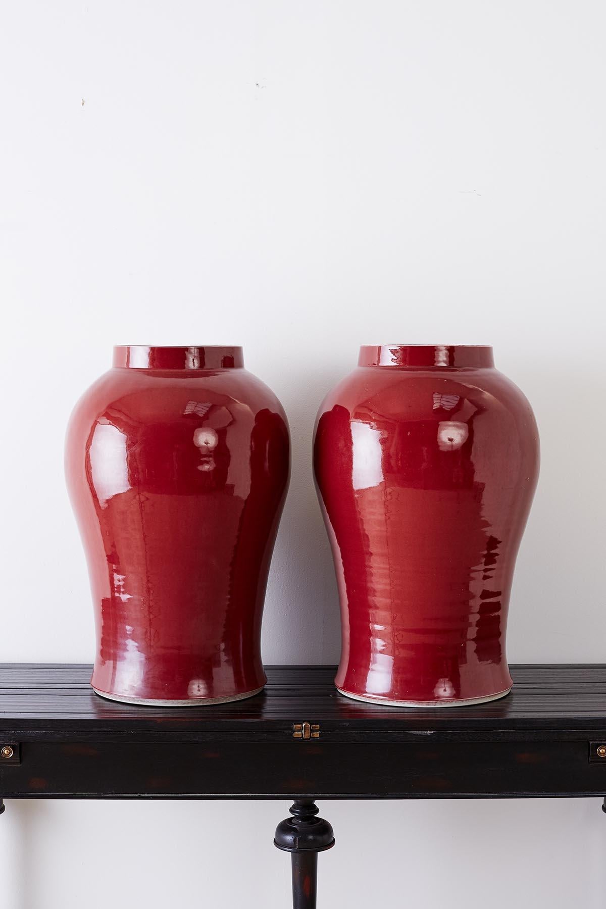 Chinese Export Pair of Chinese Sang de Boeuf Glazed Oxblood Vases