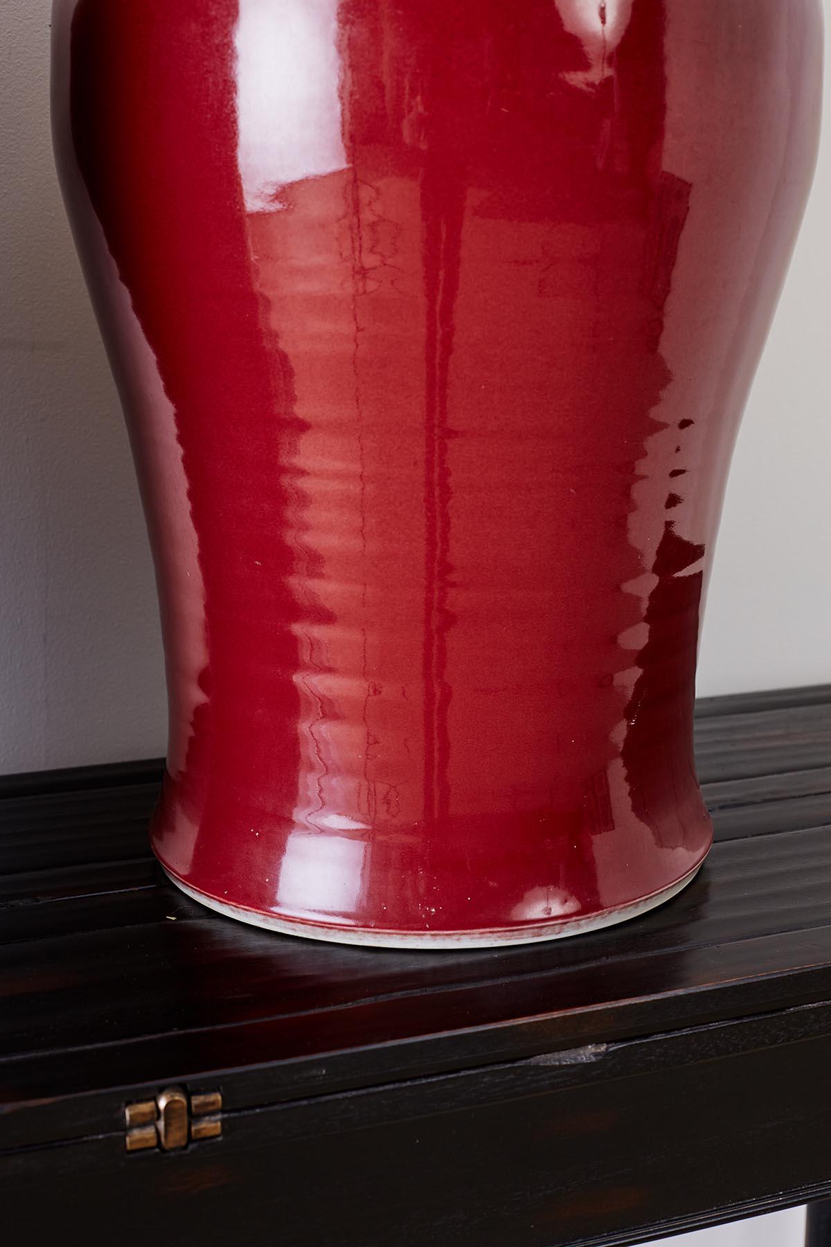 Pair of Chinese Sang de Boeuf Glazed Oxblood Vases In Good Condition In Rio Vista, CA