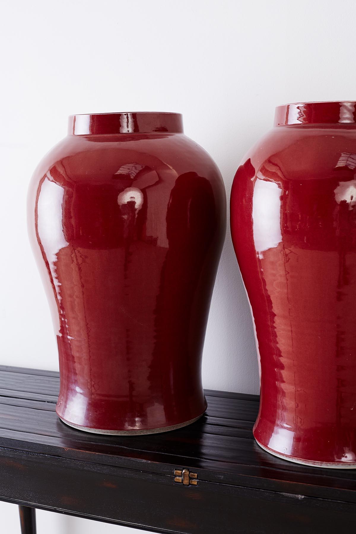 20th Century Pair of Chinese Sang de Boeuf Glazed Oxblood Vases