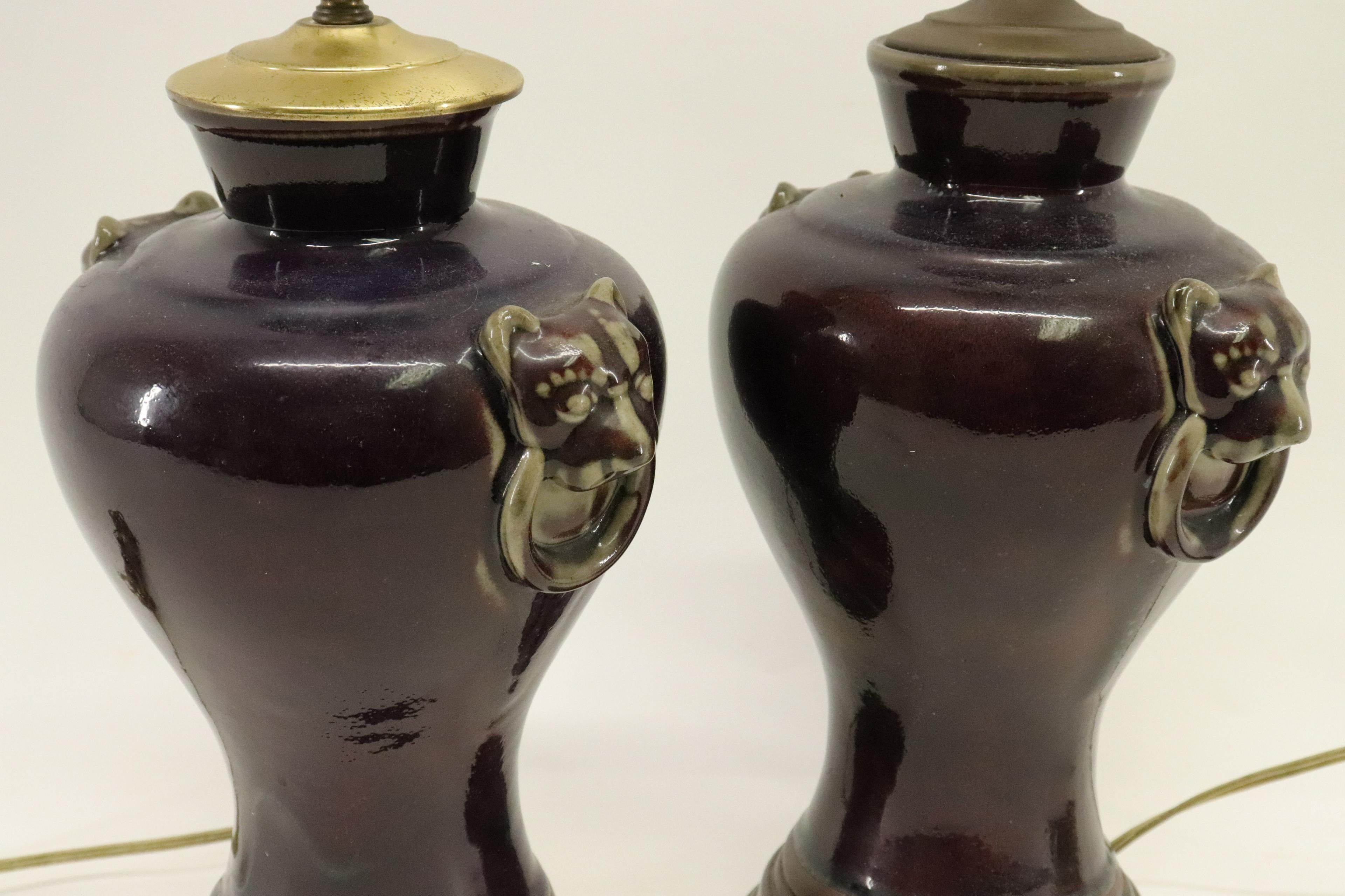 Pair of Chinese Sang de Boeuf Lamps In Good Condition For Sale In Locust Valley, NY