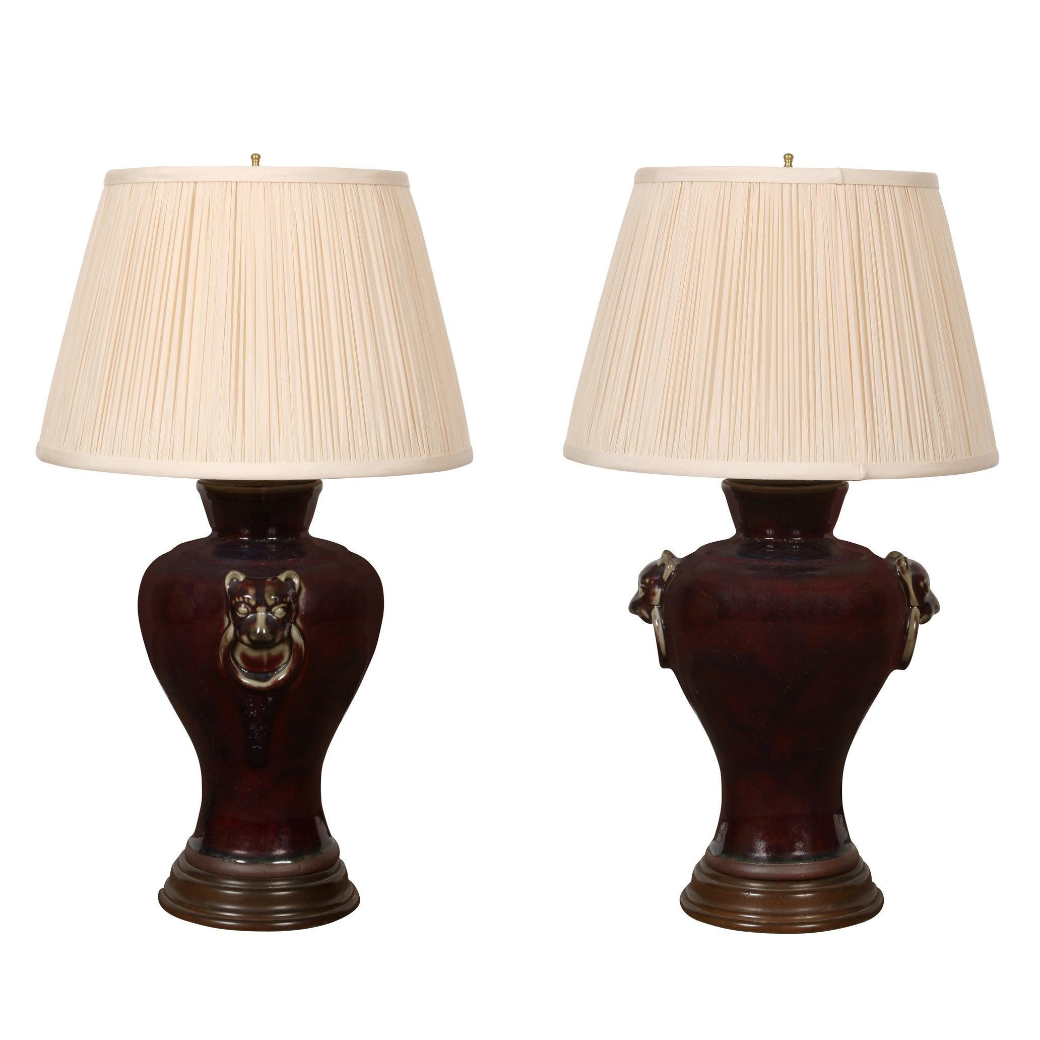 Pair of Chinese Sang de Boeuf Lamps For Sale