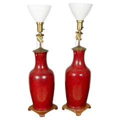 Paar chinesische Sang-de-Boeuf-Porzellan-Tischlampen