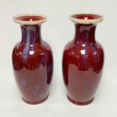 Pair of Chinese Sang de Boeuf Rust Red Glazed Ceramic Vases