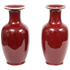Antique Chinese Sang de Boeuf or Oxblood Vases,  A Pair, 18" Tall