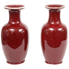 Antique Chinese Sang de Boeuf or Oxblood Vases, A Pair, 18" Tall