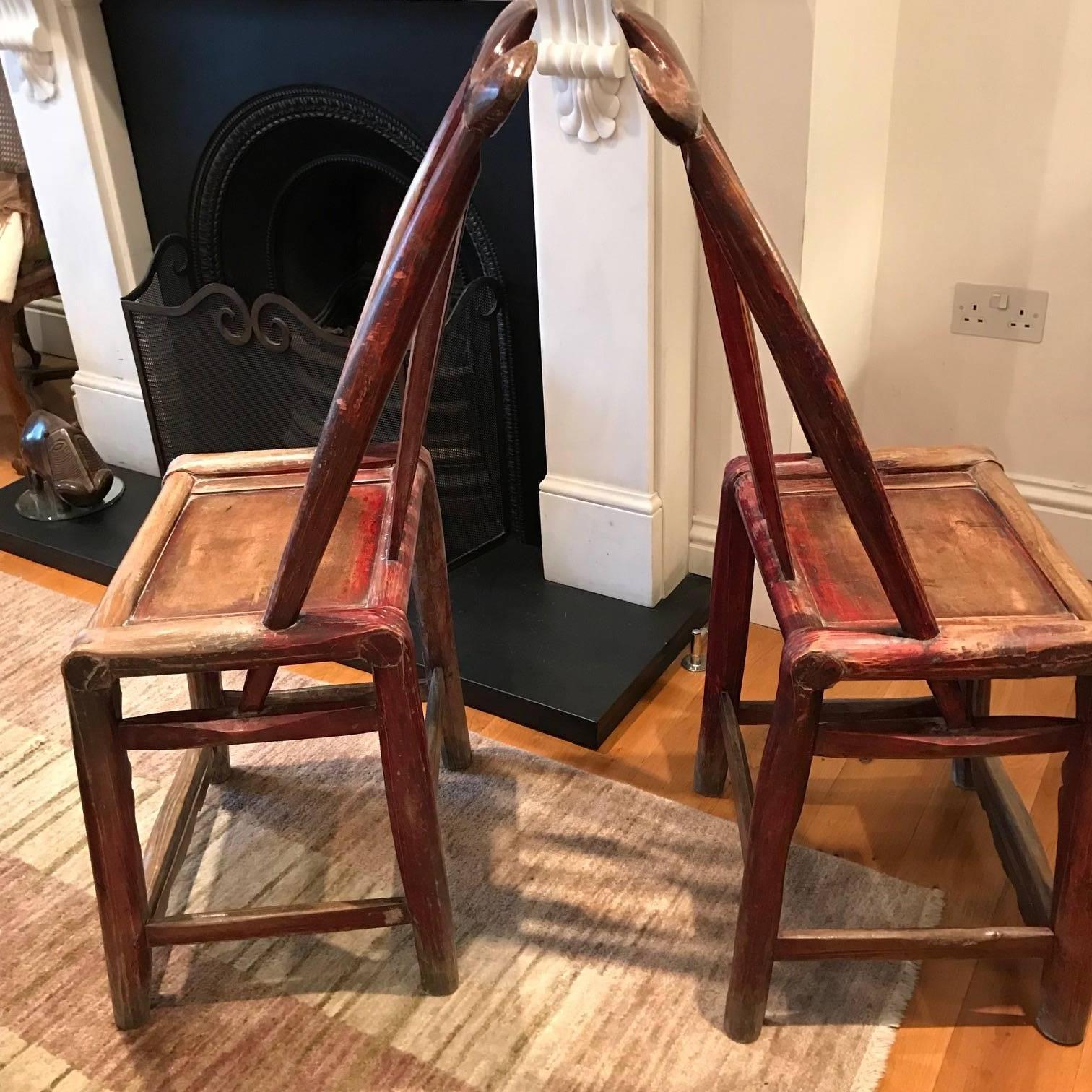 Pair of Chinese Scroll Chairs In Fair Condition For Sale In London, GB