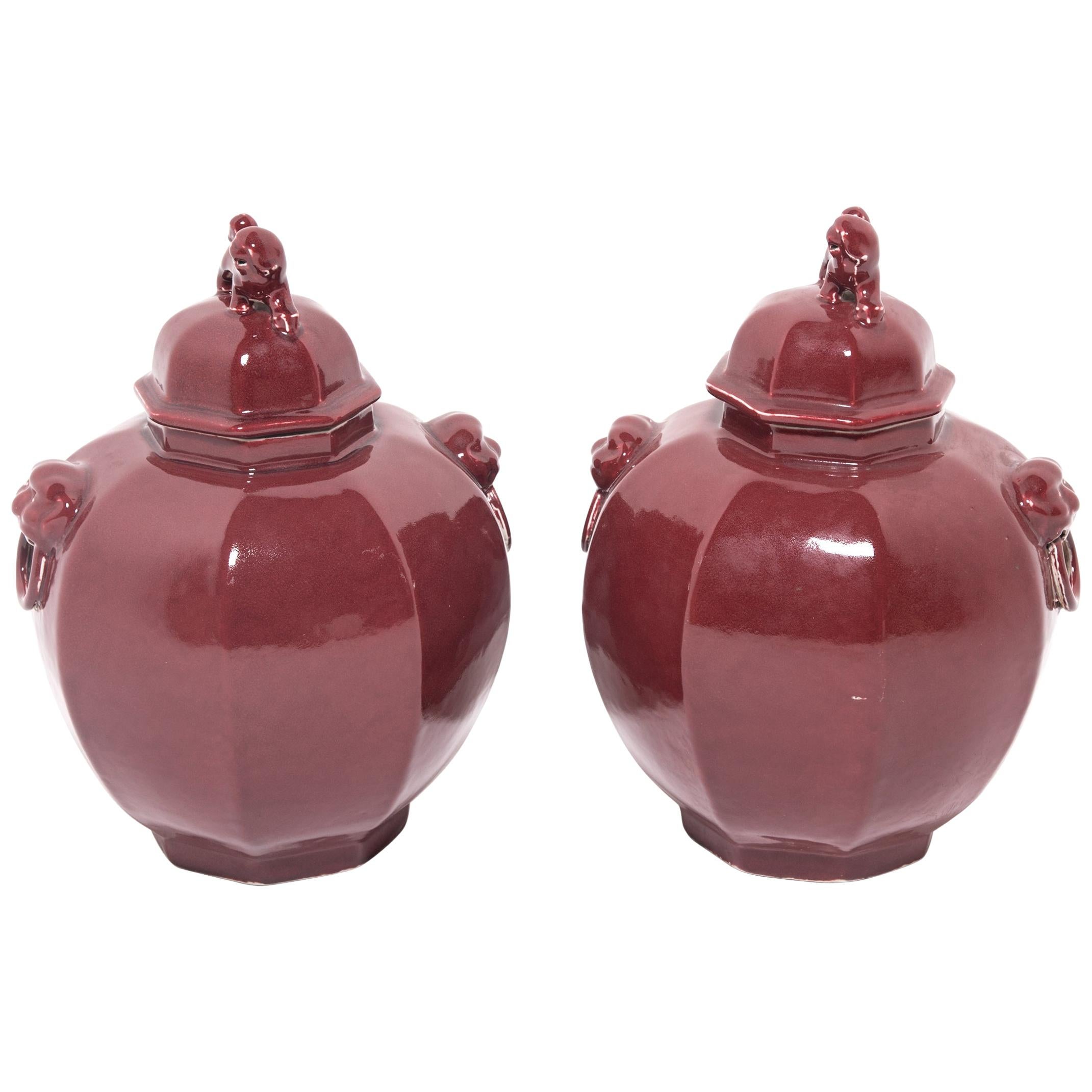 Pair of Chinese Shizi Hong Ginger Jars