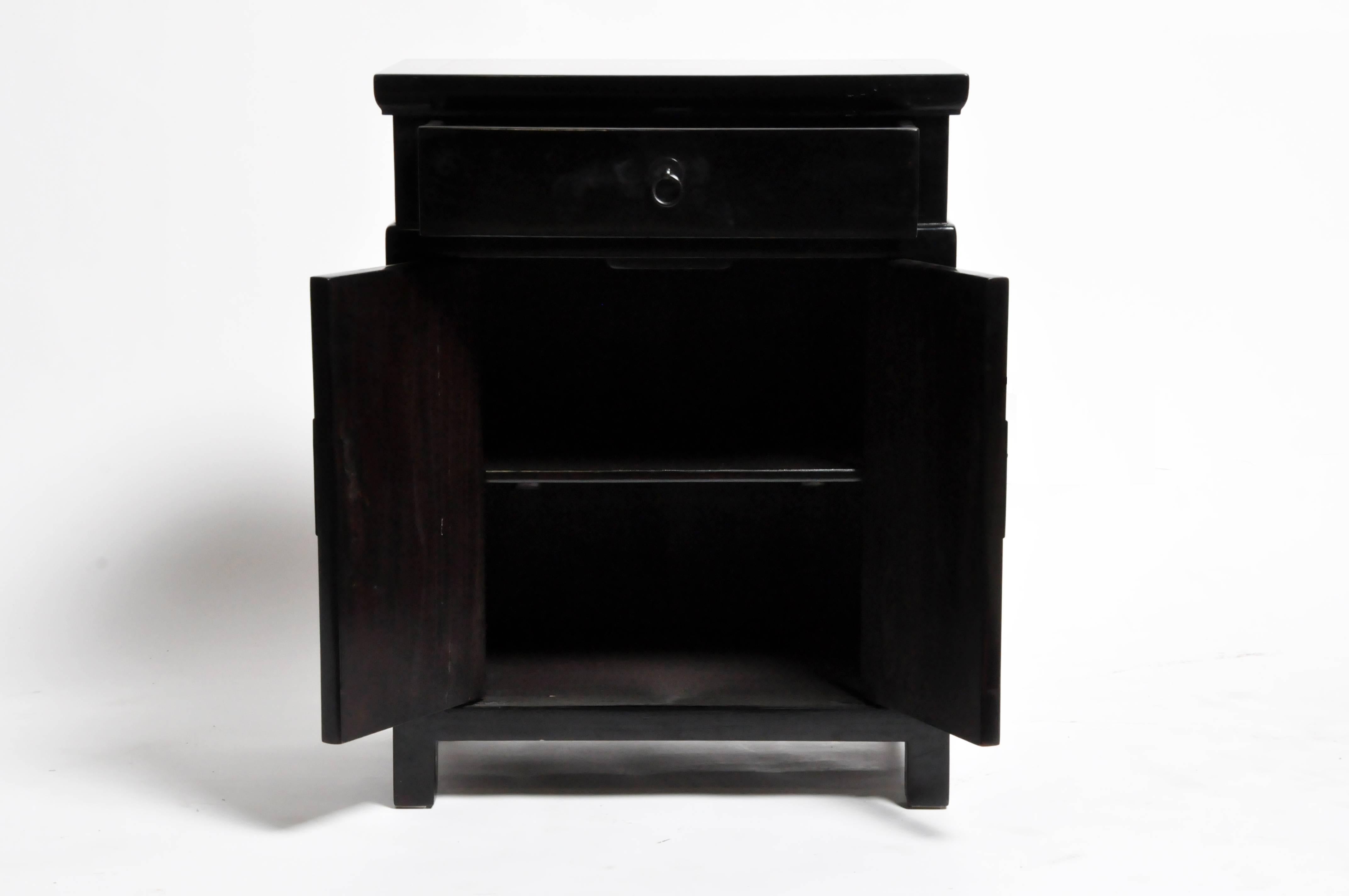 Elm Pair of Chinese Side Chests with a Drawer and Shelf