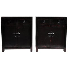 Pair of Chinese Side Chests with Two Drawers and a Shelf