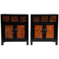 Pair of Chinese Side Tables with Three Drawers and a Shelf