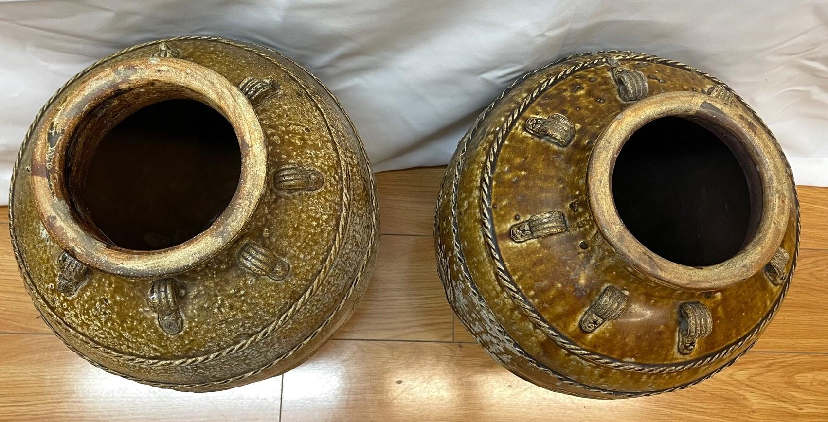 Pair of Chinese signed Martaban storage containers  In Excellent Condition For Sale In San Francisco, CA
