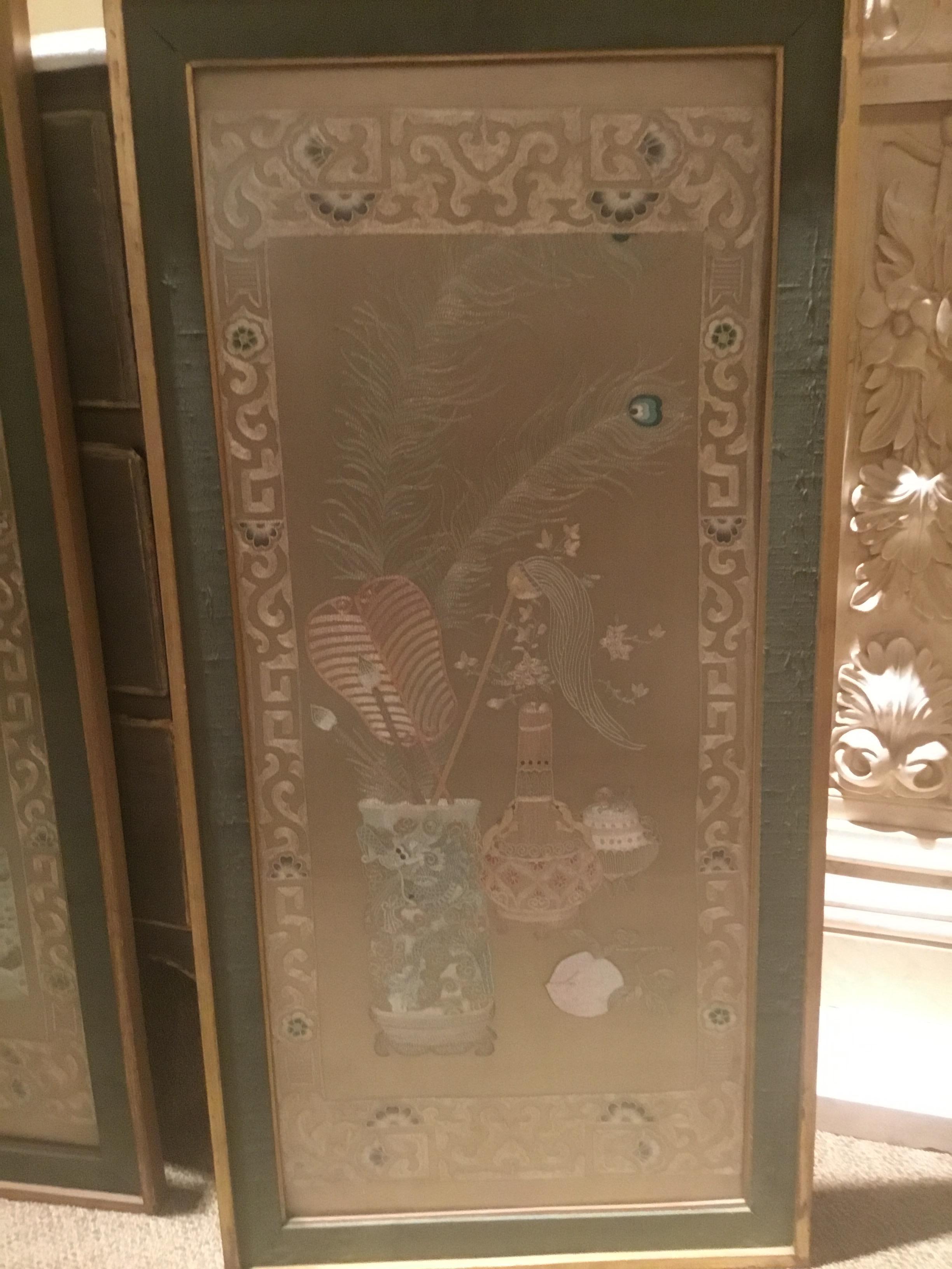 Pair of Chinese Silk Embroidered Panels, Early 20th Century 2