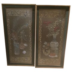 Pair of Chinese Silk Embroidered Panels, Early 20th Century