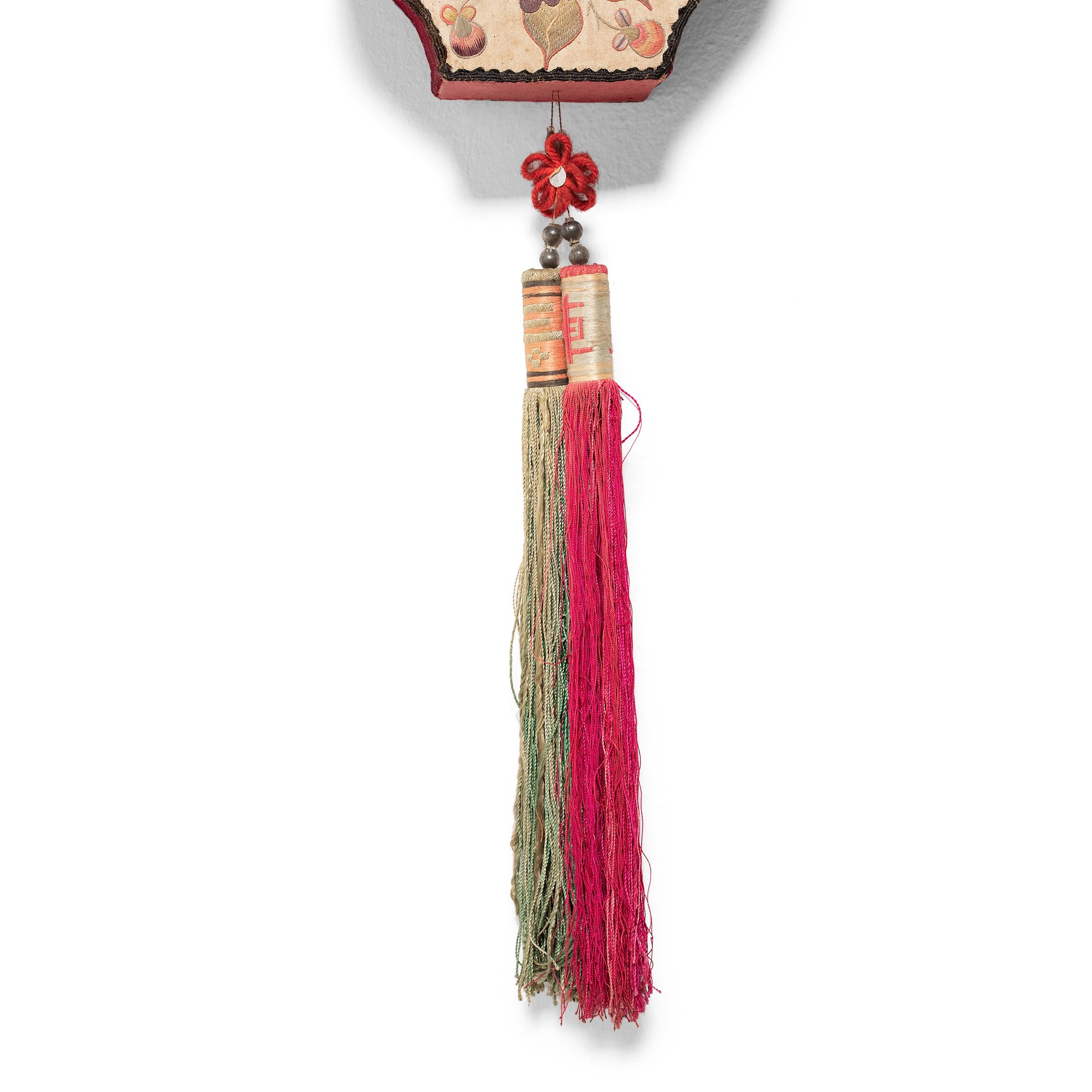 Cotton Pair of Chinese Silk Wall Pockets with Tassels, circa 1920