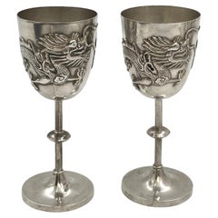Pair of Chinese Silver Goblets with Dragon Motifs
