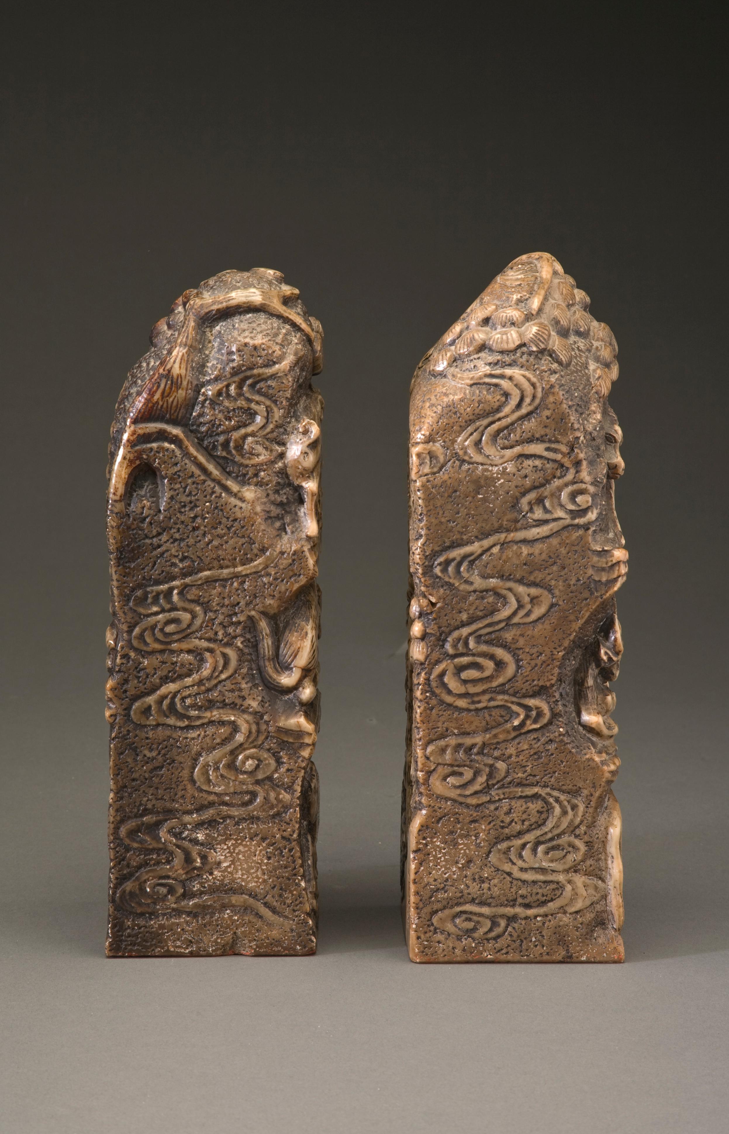 Carved Pair of Chinese Soap Stone Chops with Stamp Carving