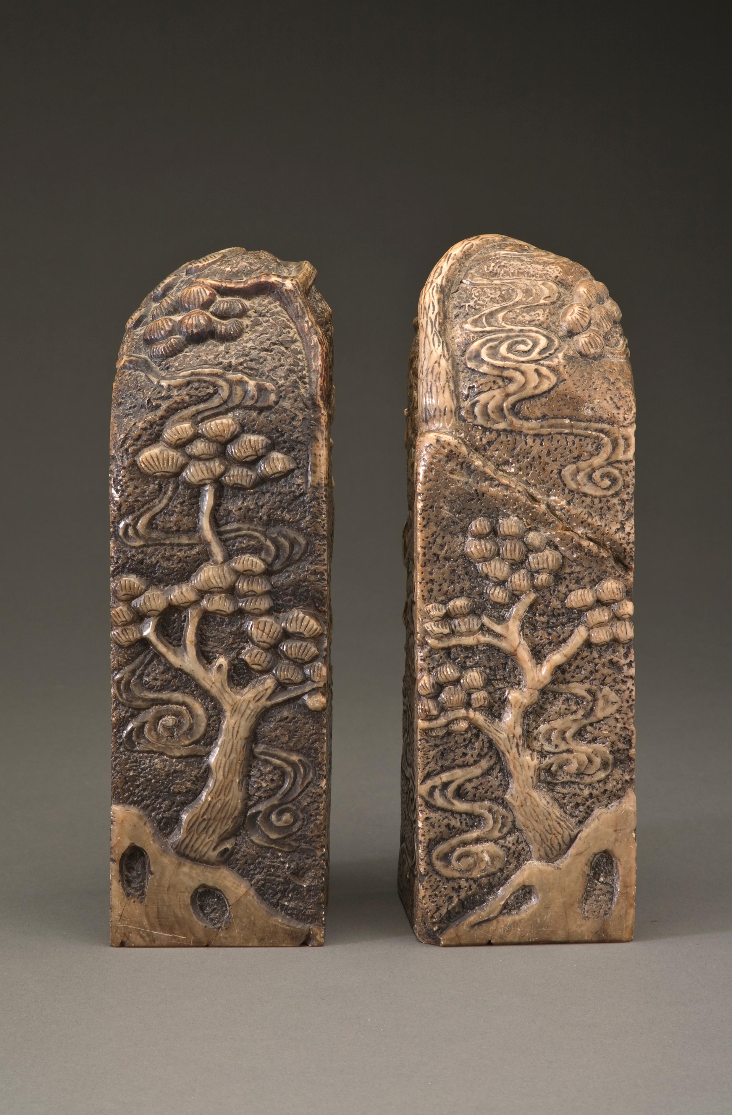 20th Century Pair of Chinese Soap Stone Chops with Stamp Carving