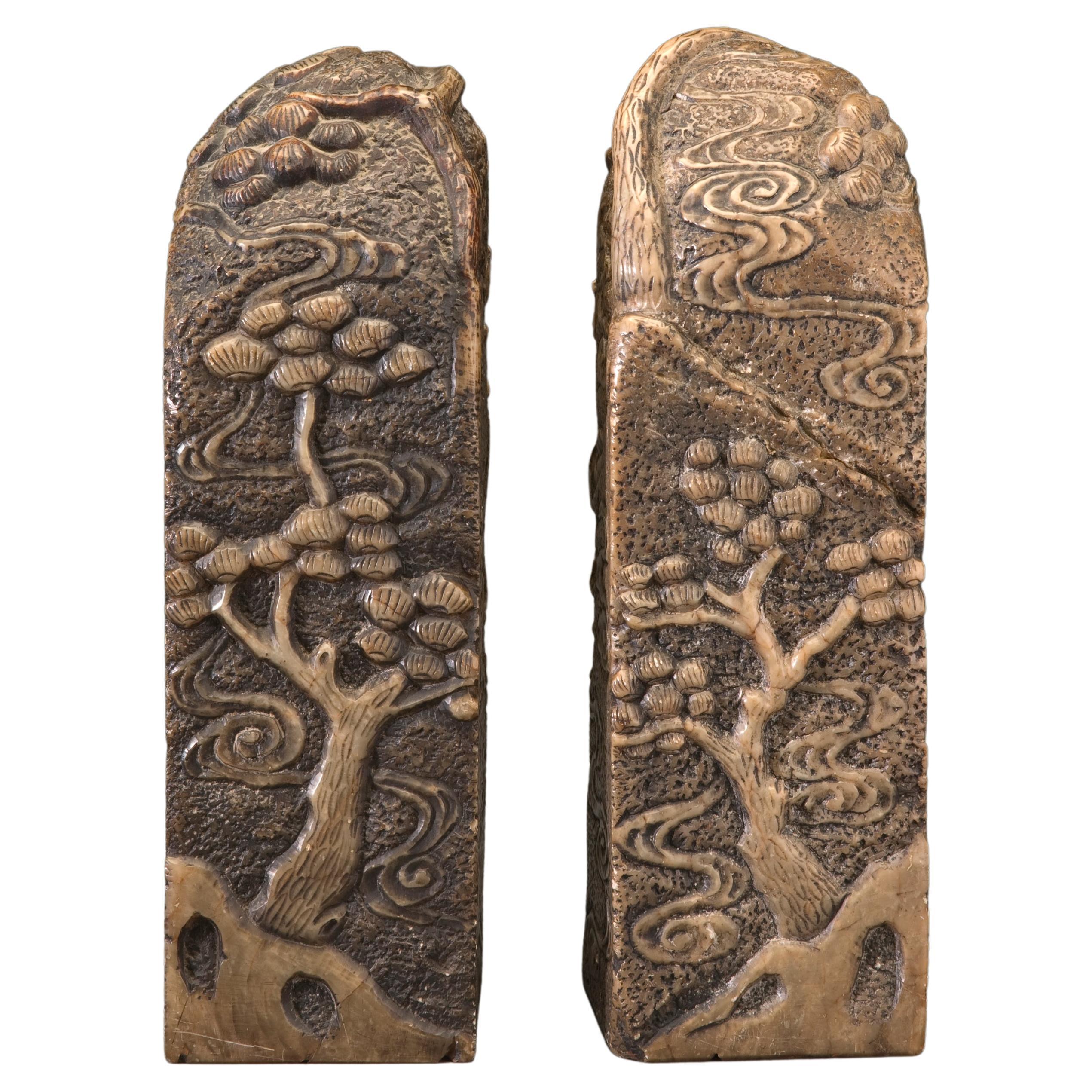 Soapstone Pair of Chinese Soap Stone Chops with Stamp Carving